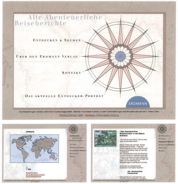 Website - Verlag für alte Reiseberichte mit animierter Windrose