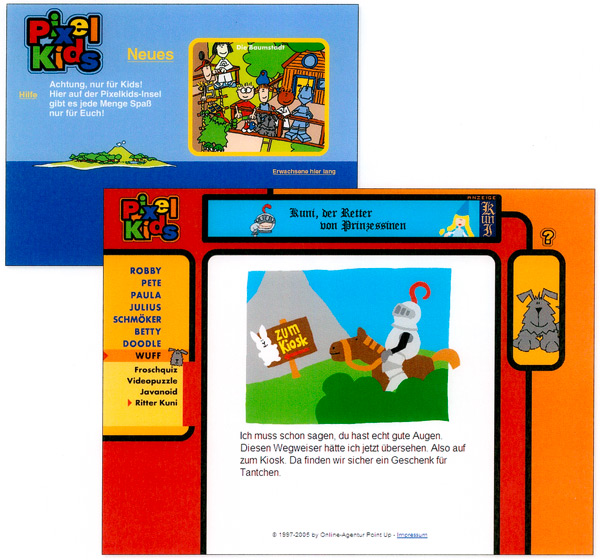 Website Pixelkids - Erlebnis-Portal für Kinder